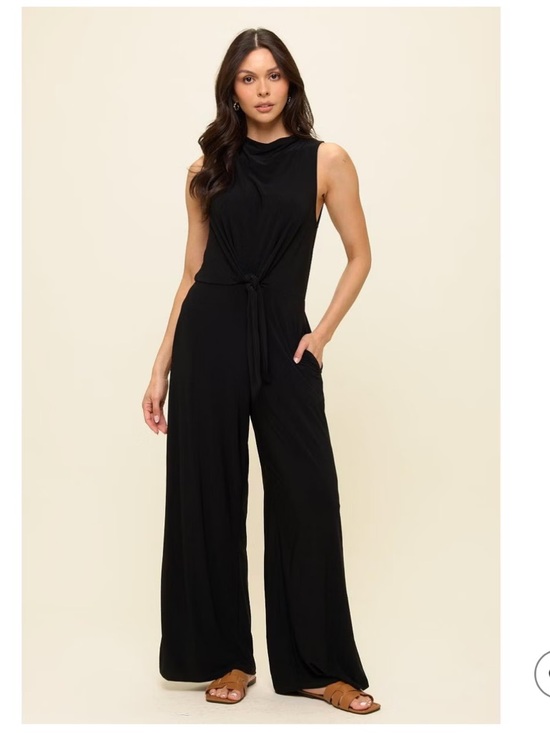 Cato Pants - Cato SEDONA IDEAL BLACK Sleeveless side tie Wide-Leg Jumpsuit defined waist